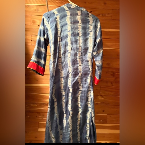 Beautiful Tie-Dye Silk High-Low Kurta Tunic with Red Border | Size M - Picture 4 of 6